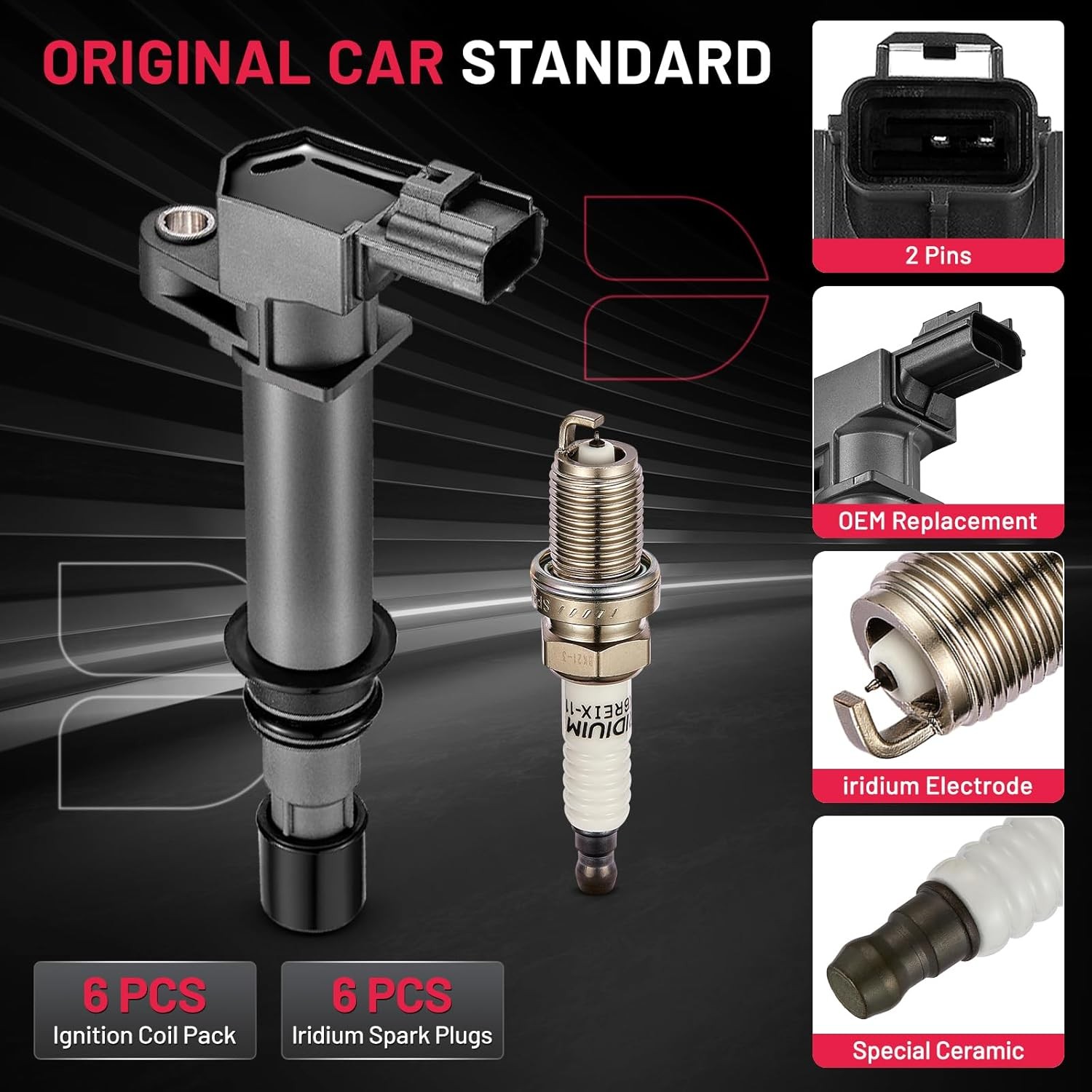 Ignition Coil Pack UF270 with Iridium Spark Plugs 4504 for Dodge Vehicles
