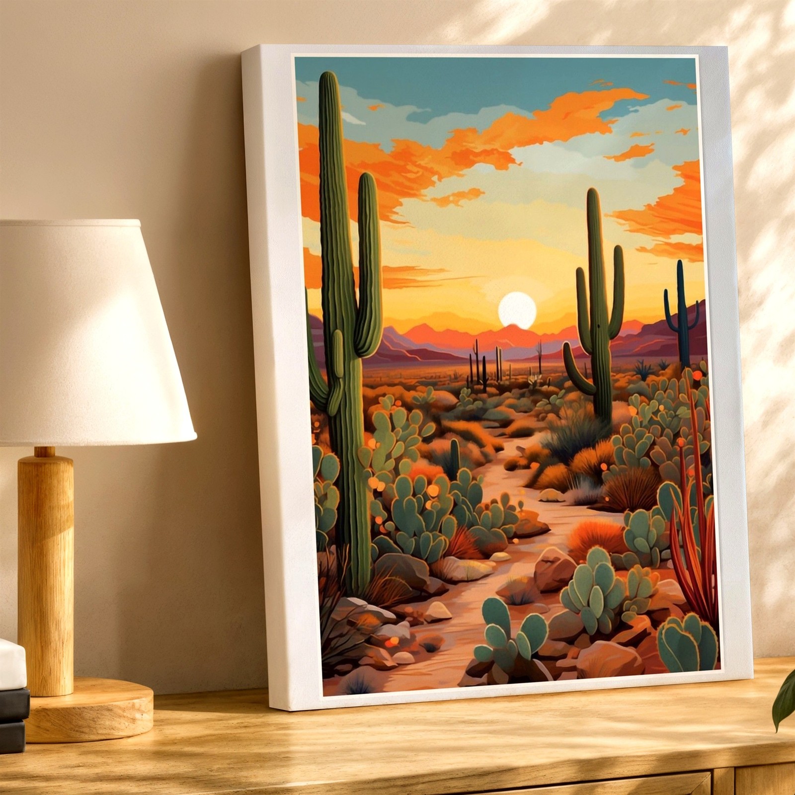 Wall Art Desert Sunset Landscape Print Cactus Southwest Poster Mountain Decor