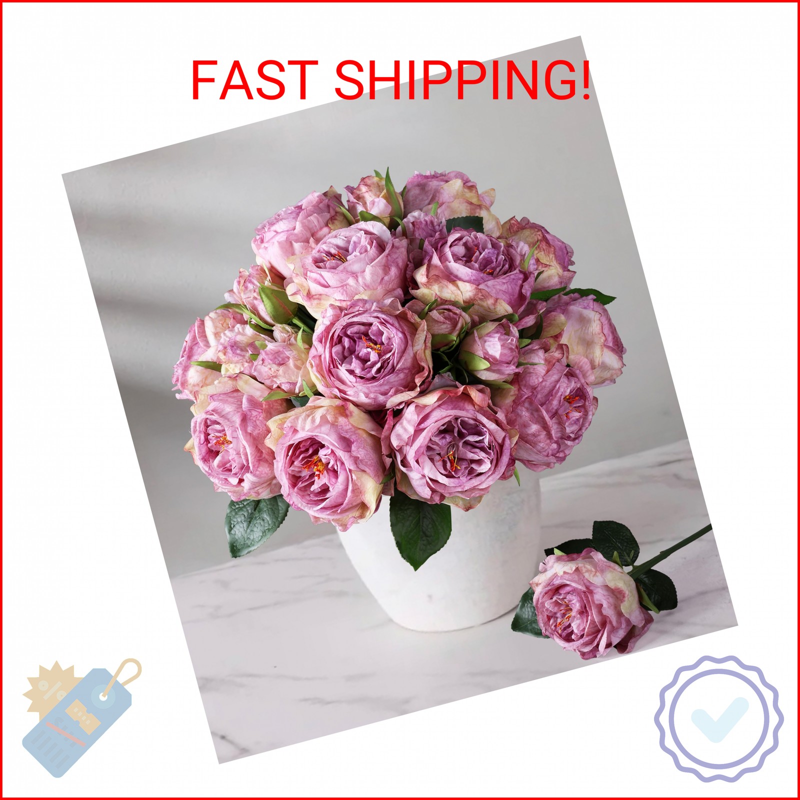 florisso Purple Austin Rose Faux Flowers – 13 Branches Faux Austin Roses for Wed