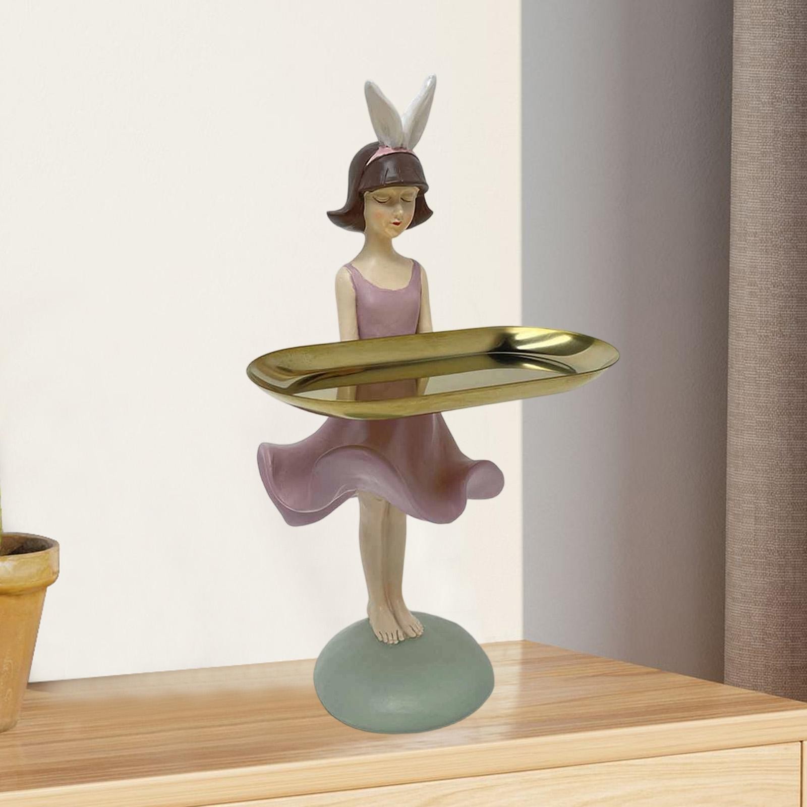 Girl Tray Statue Resin Figurine Cabinet Key Holder for Candy Perfume Trinket