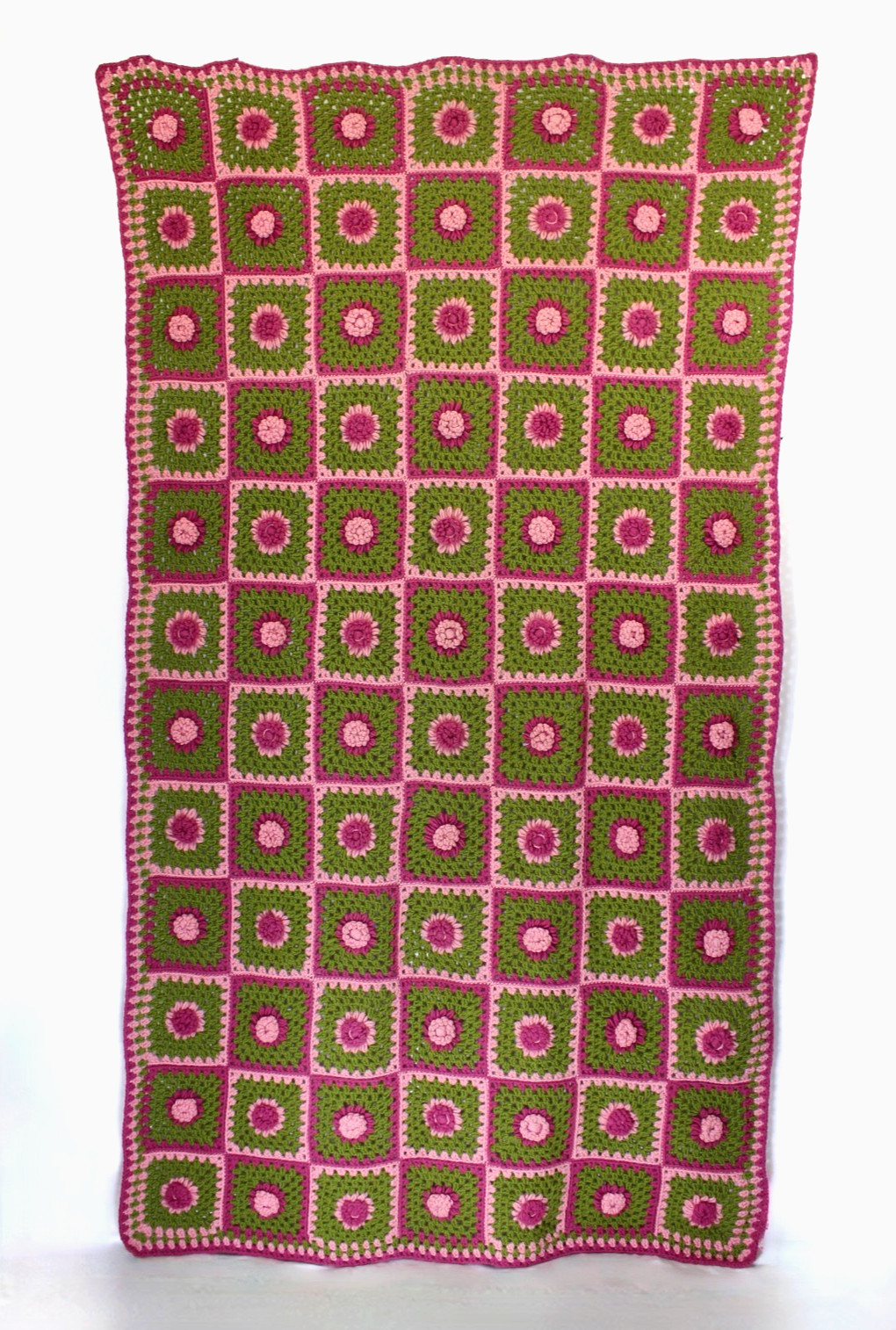 Handmade Crochet Granny Square 3D Flower Throw Floral Boho 72×39 Cottagecore