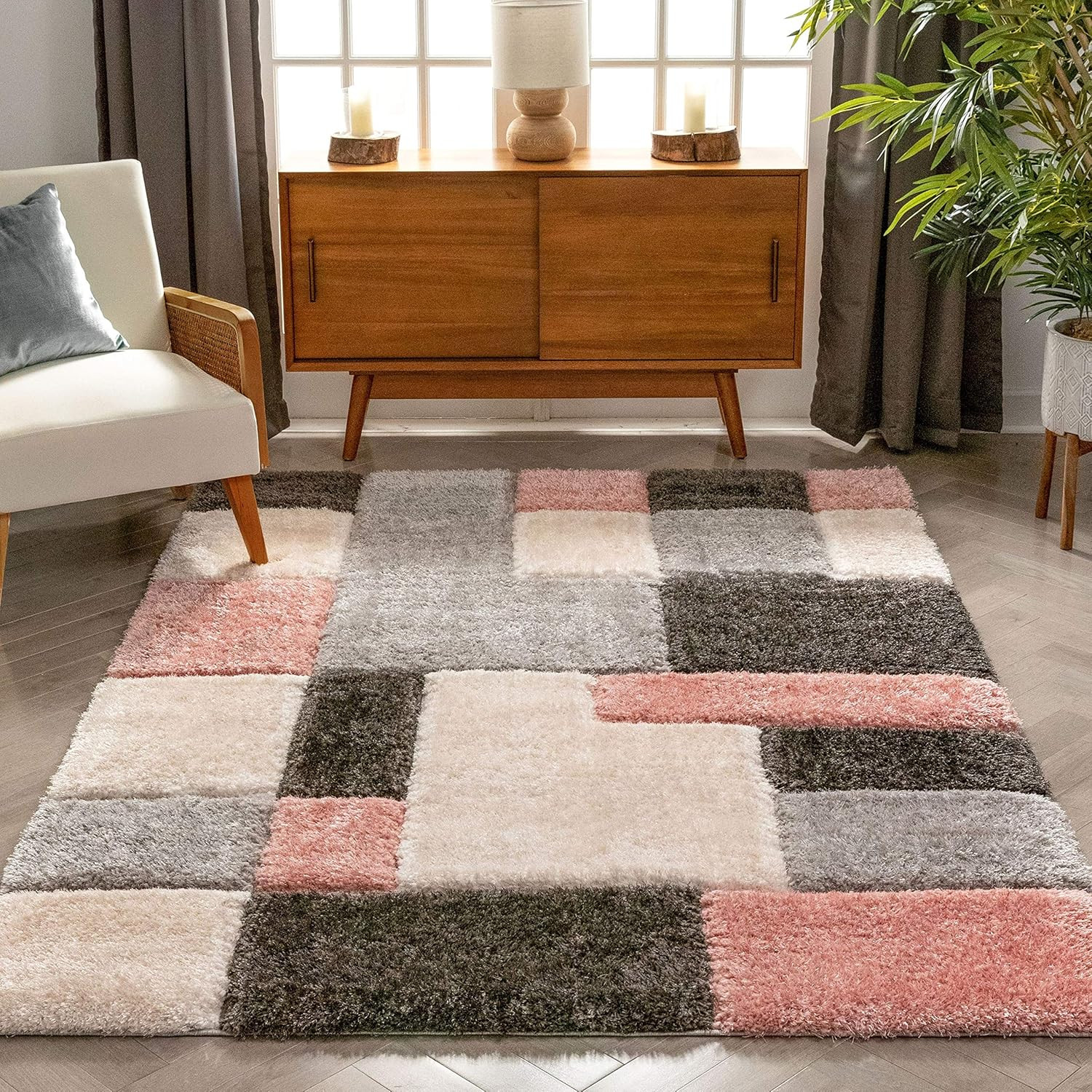Modern Geometric 3D Textured Blush Shag Area Rug 5&rsquo;3&Prime; x 7&rsquo;3&Prime; San Francisco