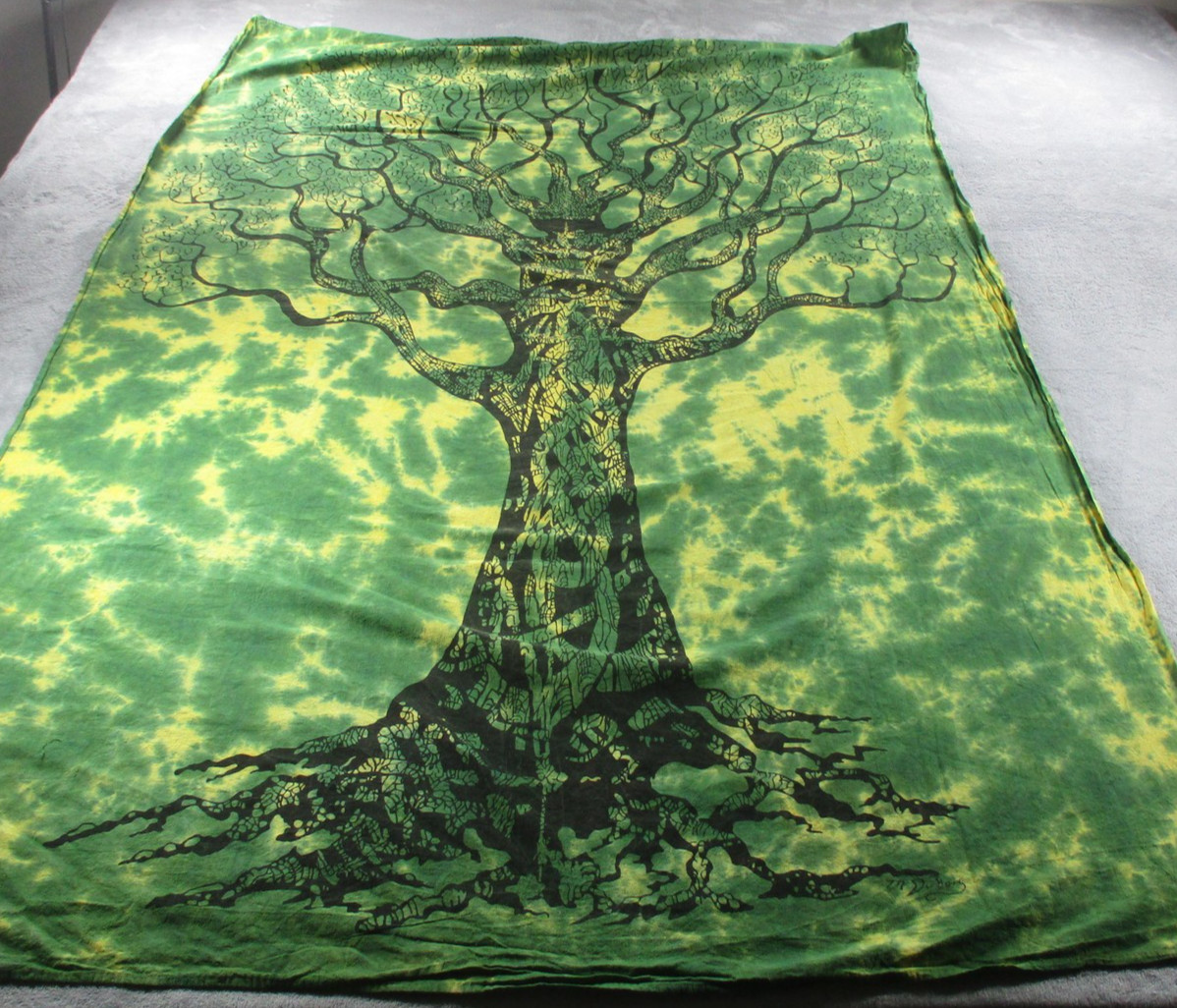 Tree Of Life Tapestry 4.5x6ft Green Tie Dye Psychedelic Wall Hanging Boho Decor