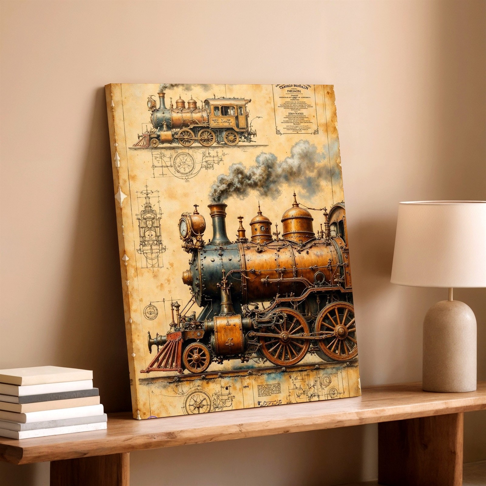 Wall Art Vintage Steam Train Locomotive Blueprint Poster Antique Railway Print