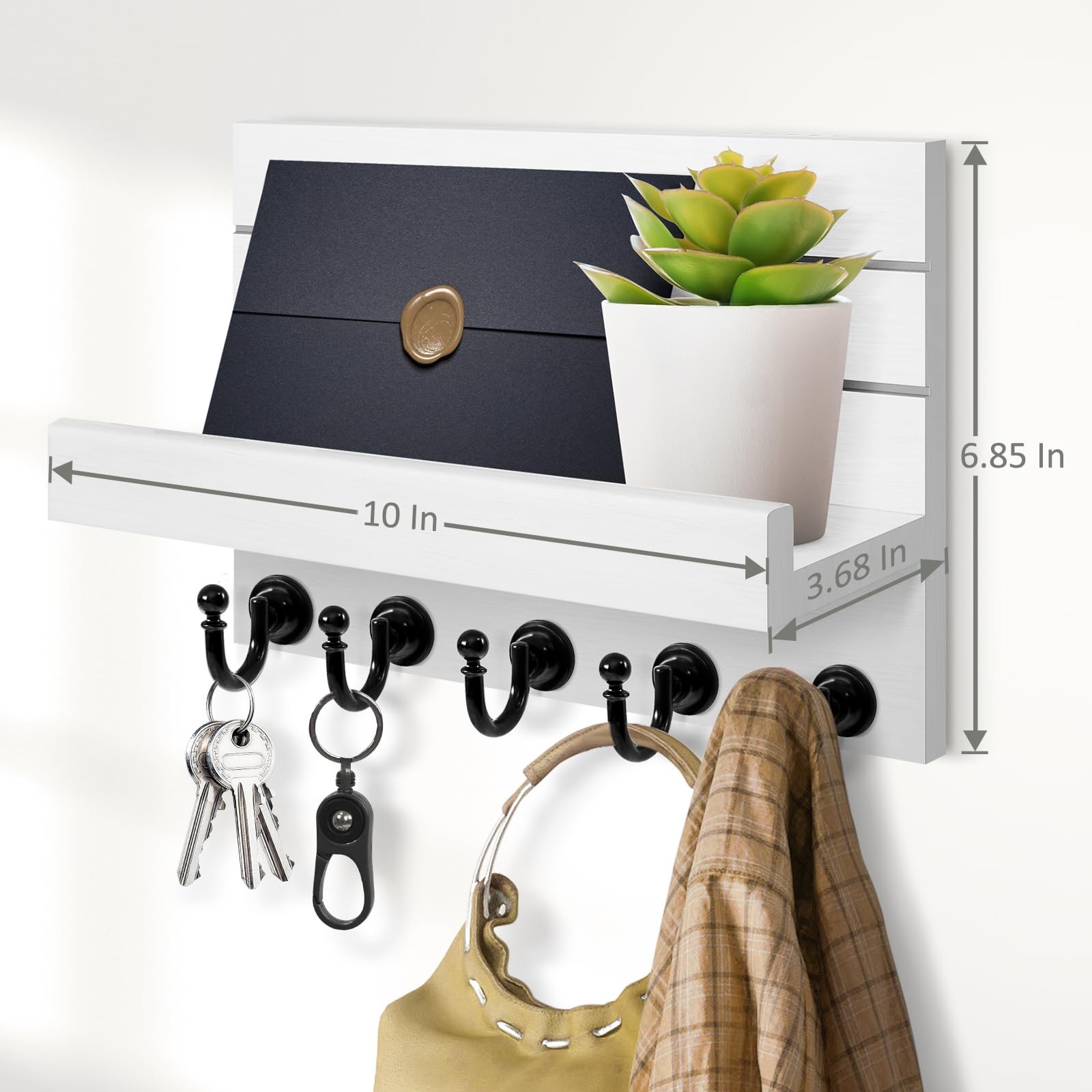 HONJIN Key Holder for Wall: Easy Installation 10 x 3.3 x 7.3 inches, White