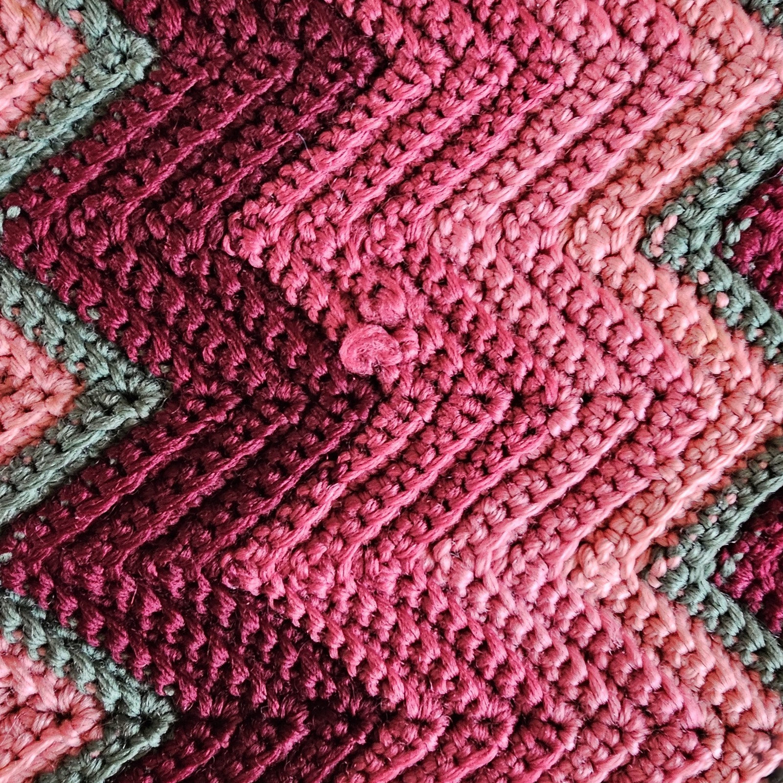 Vintage Crochet Afghan Blanket – 42×63 Handmade Ripple Chevron Shades of Pink