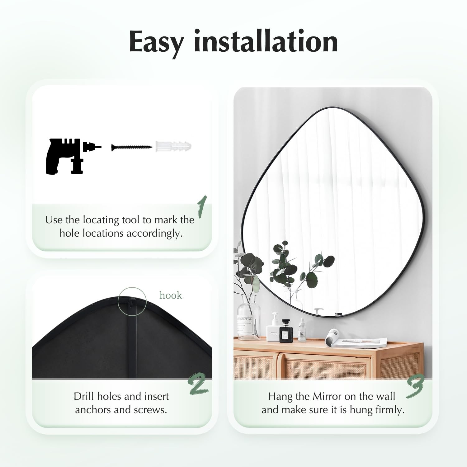Irregular Wall Mirror Matel Matte Black Framed 19.8&Prime;L x 19.0&Prime;W,