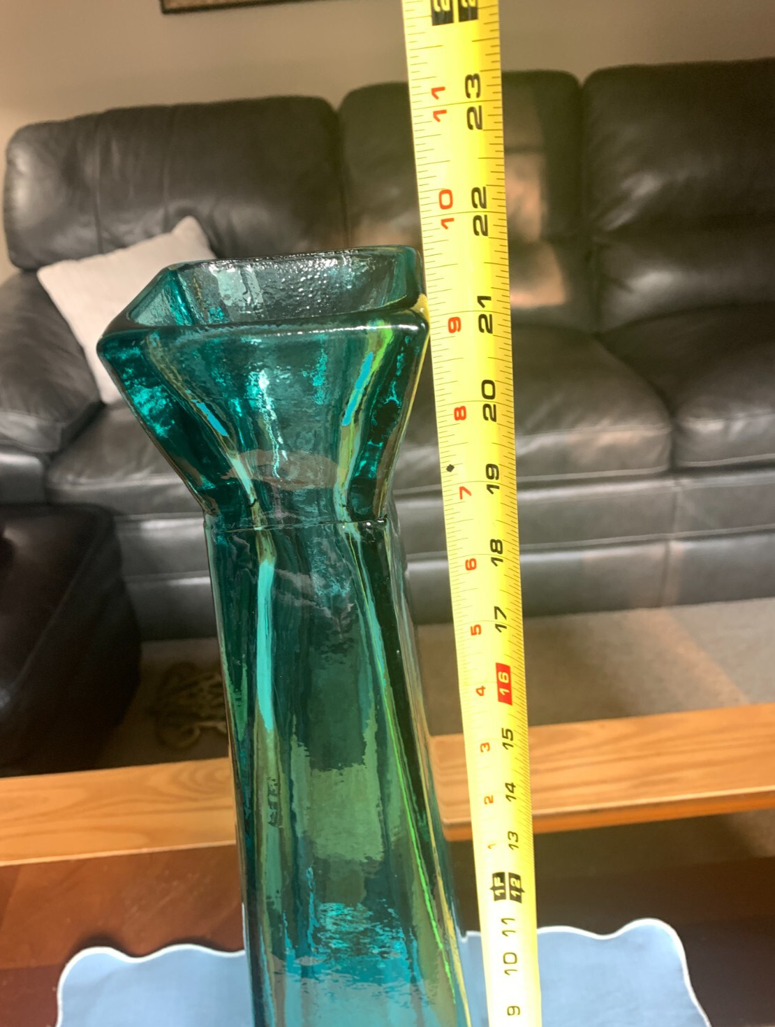 Teal Blue Floor Vase 21-inch-Tall Square Pyramidal Flower Vase – weighs 10 lbs.