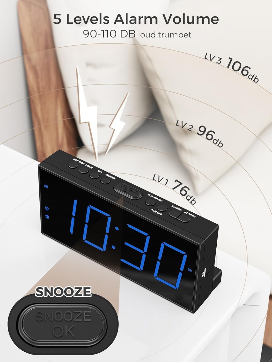 User-Friendly Dual Alarm Clock with Snooze & USB Charger – Perfect for All Ages