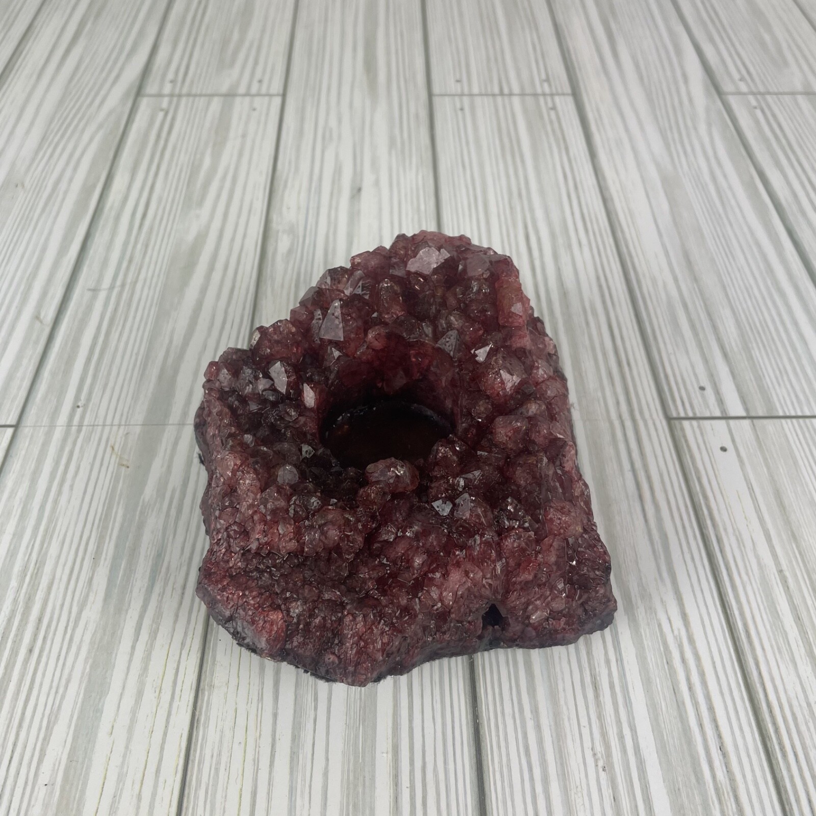 Pink/Red Crystal Geode tea light holder 1lb 15oz felt bottom