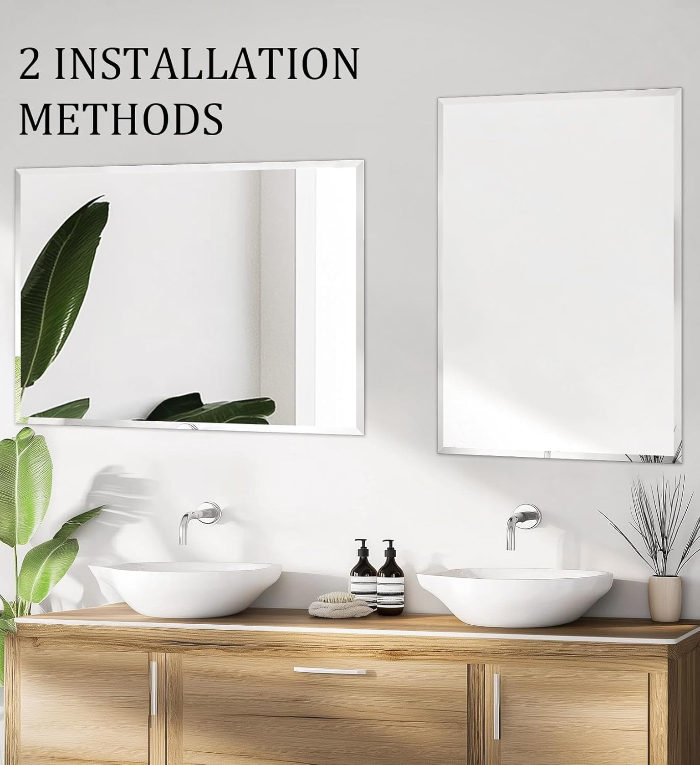 Beveled Edge Frameless Rectangular Wall Mirror for Any Room, 28×20 Inch