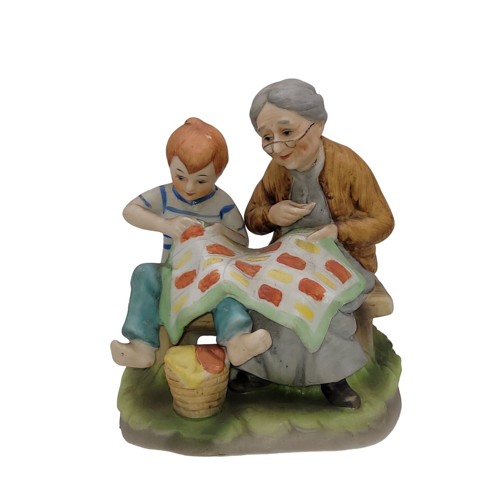 Lefton Grandmother and Grandson quilting 7854 Figurine