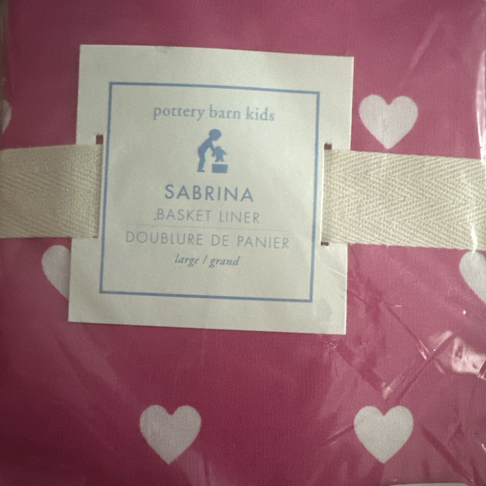 Pottery Barn Kids Sabrina Pink and White Heart Basket Liner Large (4x) NWT