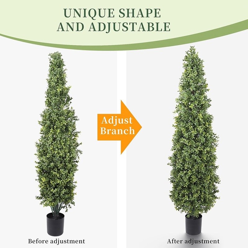 Artificial Boxwood Topiary Tree Easy Care Indoor Outdoor Faux Green Plant Decor