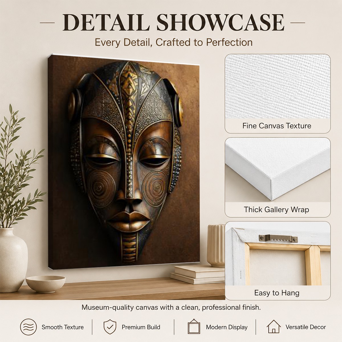 African Mask Canvas Wall Art Tribal Mask Print Afrocentric Wall Decor Ethnic Art