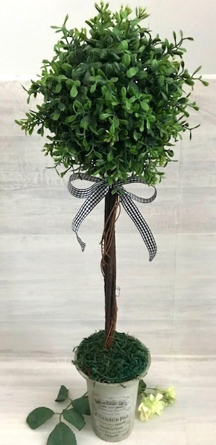 BOXWOOD TOPIARY 24&Prime; TALL ARTIFICIAL PLANT TREE WITH FRENCH LOGO GRAY POT
