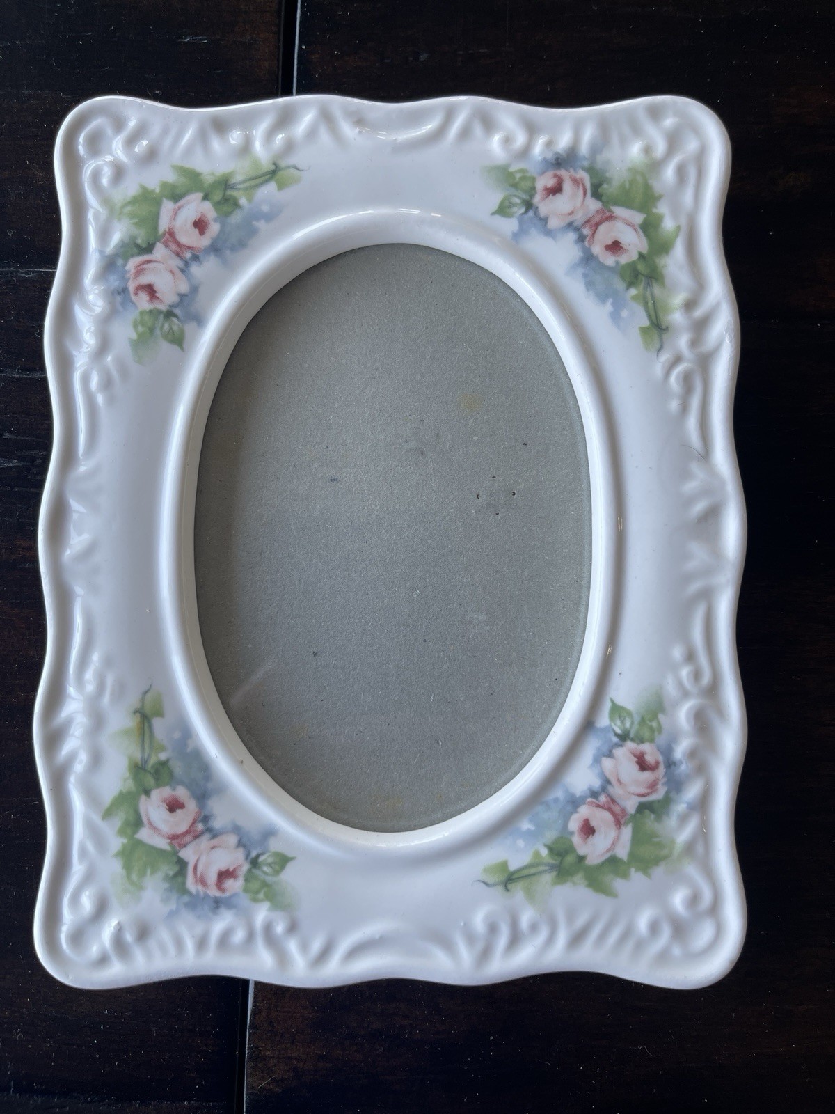 VTG Ceramic Oval Picture Frames White Pastel Florals, Made In Taiwan 5”x3”
