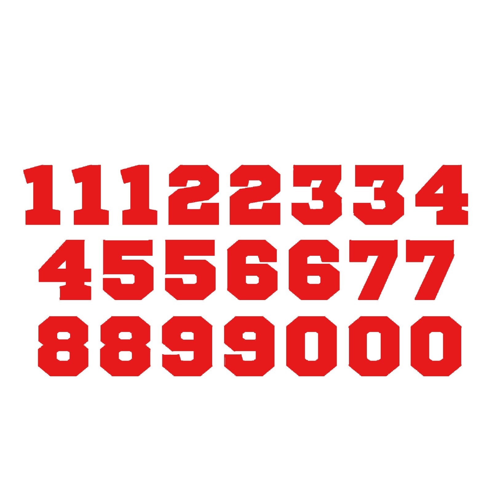 RED – Sports World Font Vinyl Decal Numbers – Set 22 – Select Size 1&Prime; – 4&Prime;