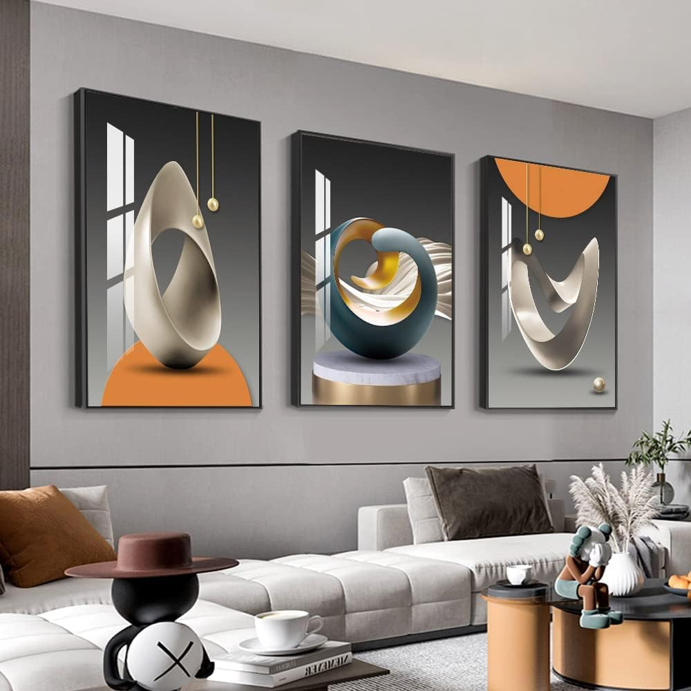 Wall Art, Bright Style Framed Wall Art, Abstract Modern Art Shape Pattern White