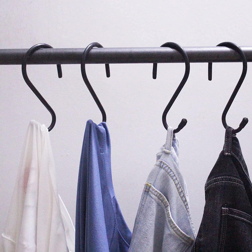 4 Pack Large S Hooks for Hanging Heavy Duty, 6 inch Non Slip Vinyl Black