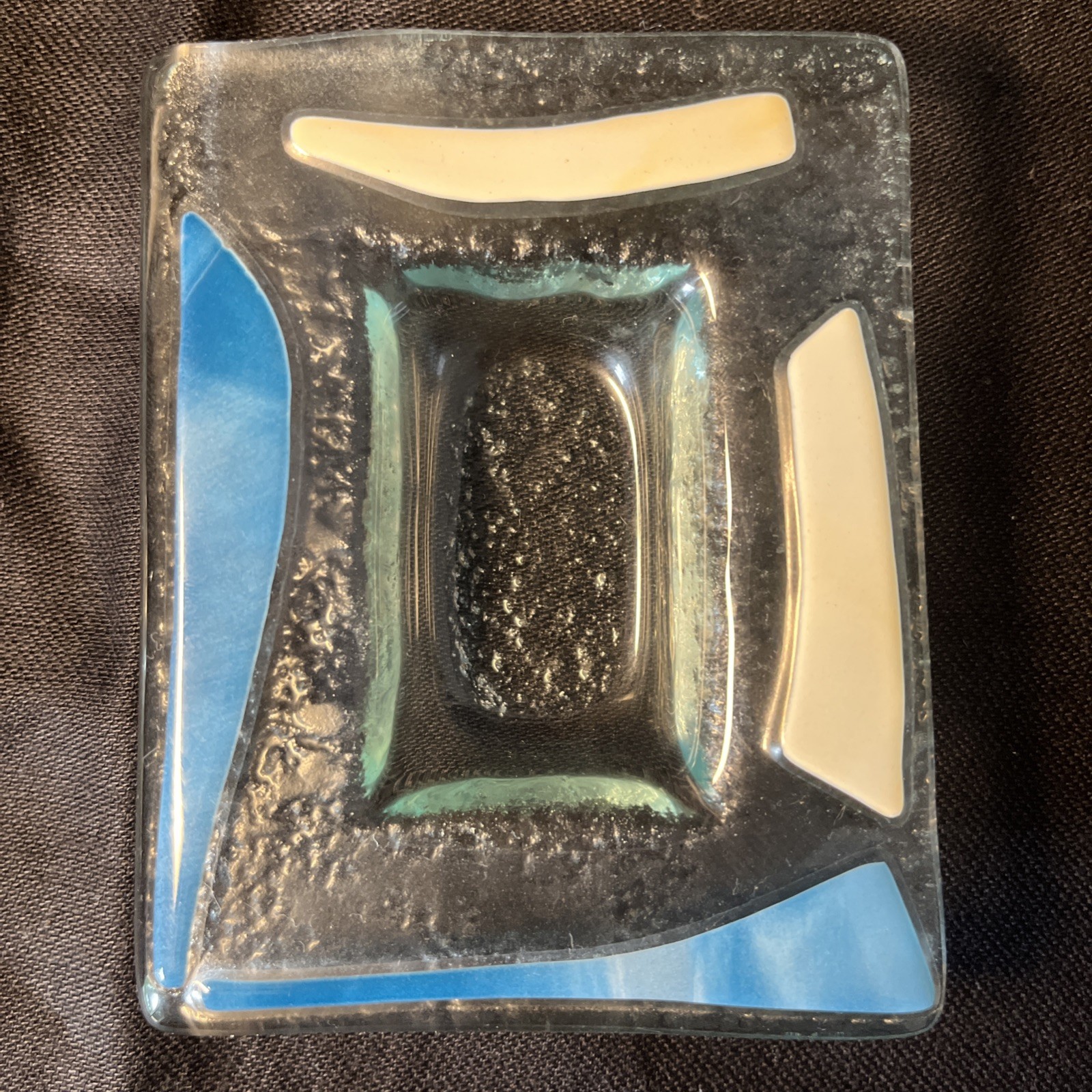 Pair of Fused Art Glass Trinket Dishes – Abstract Blue & White