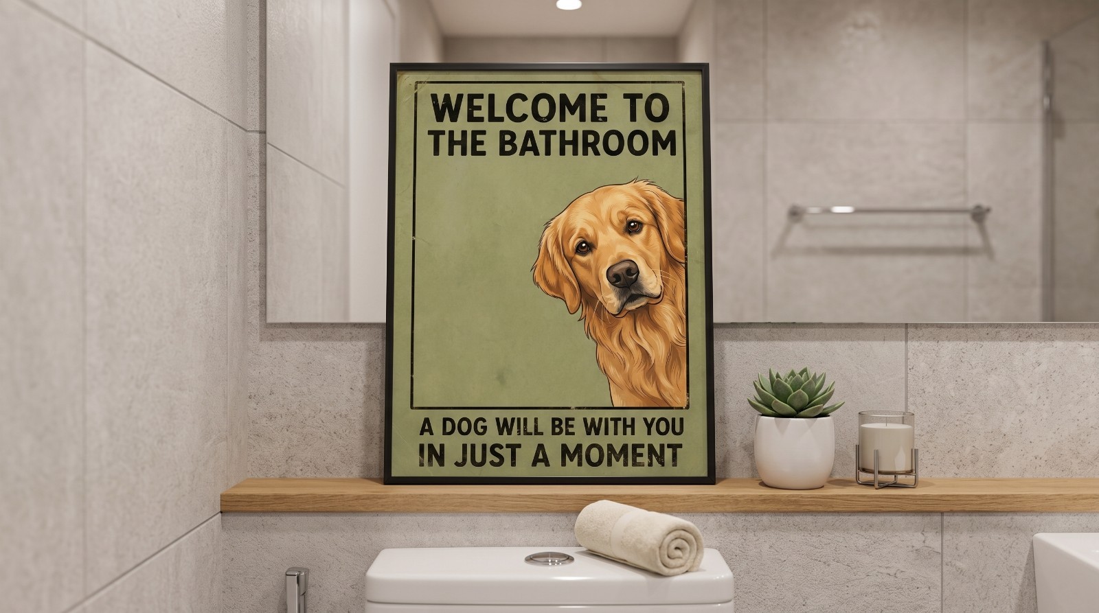 Funny Golden Retriever Bathroom Poster Cute Dog Wall Art Welcome Bathroom Sign