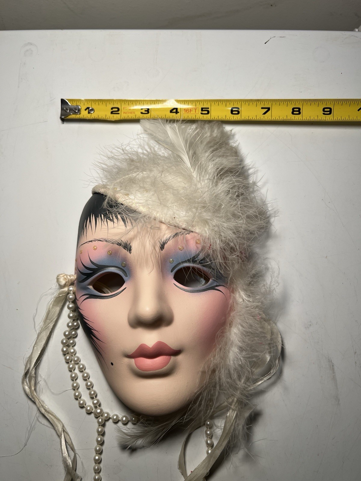 Vintage Unique Creations Raymond Mak Ceramic Wall Mask Lady W/Pearls Signed 9&Prime;