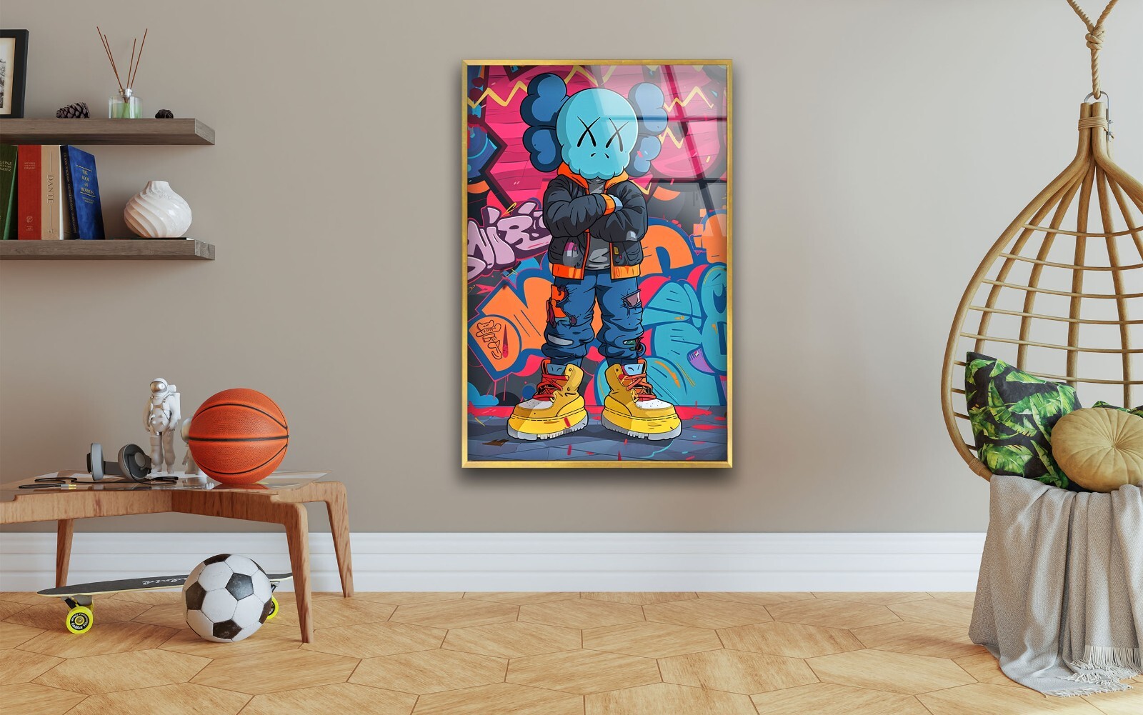 Kaws Colored Graffiti Glass Wall Art