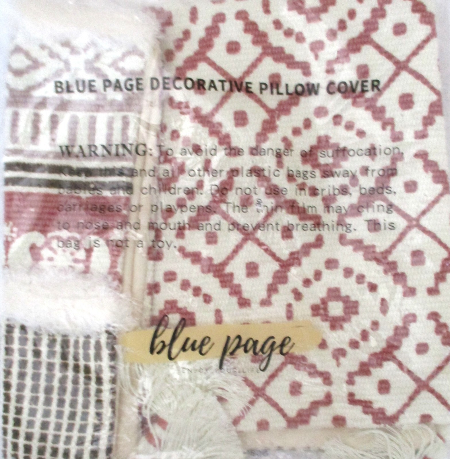 Blue Page Tasseled Multicolor Small Lumbar Pillow Cover, 12&Prime; x 20&Prime;, NIB