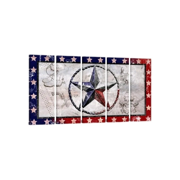 Xl 60×32 In – Texas Canvas Decor Wall Art Texas Flag Star with Western Cowboy