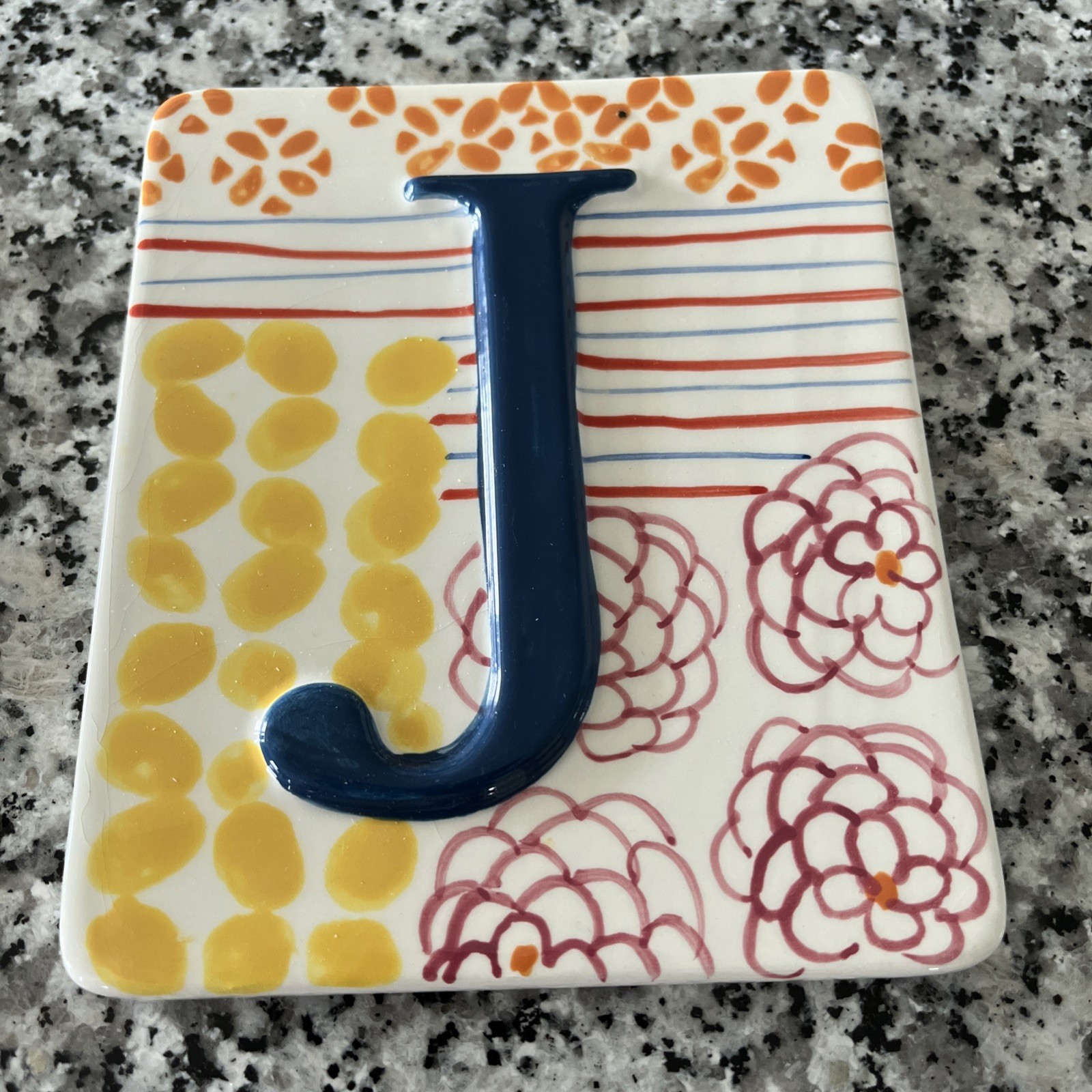 Anthropologie Ceramic Hand Painted Wall Décor Plaque 5 x6 You Choose « R, J”