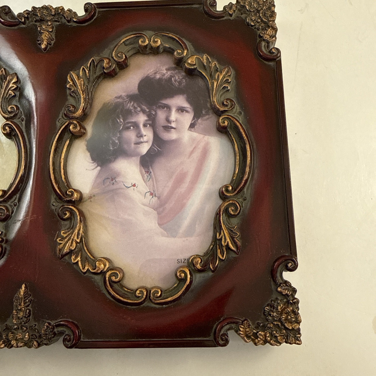 Vintage Ornate Double 4x6in Frame Burgundy Gold Baroque Style Taiwan