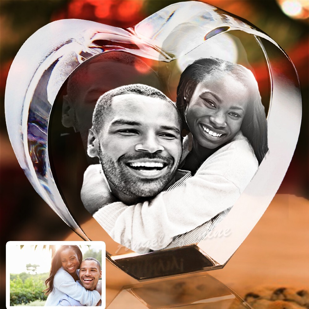 Personalized 3D Crystal Photo Custom Etched Picture Heart Couple Valentine Gifts