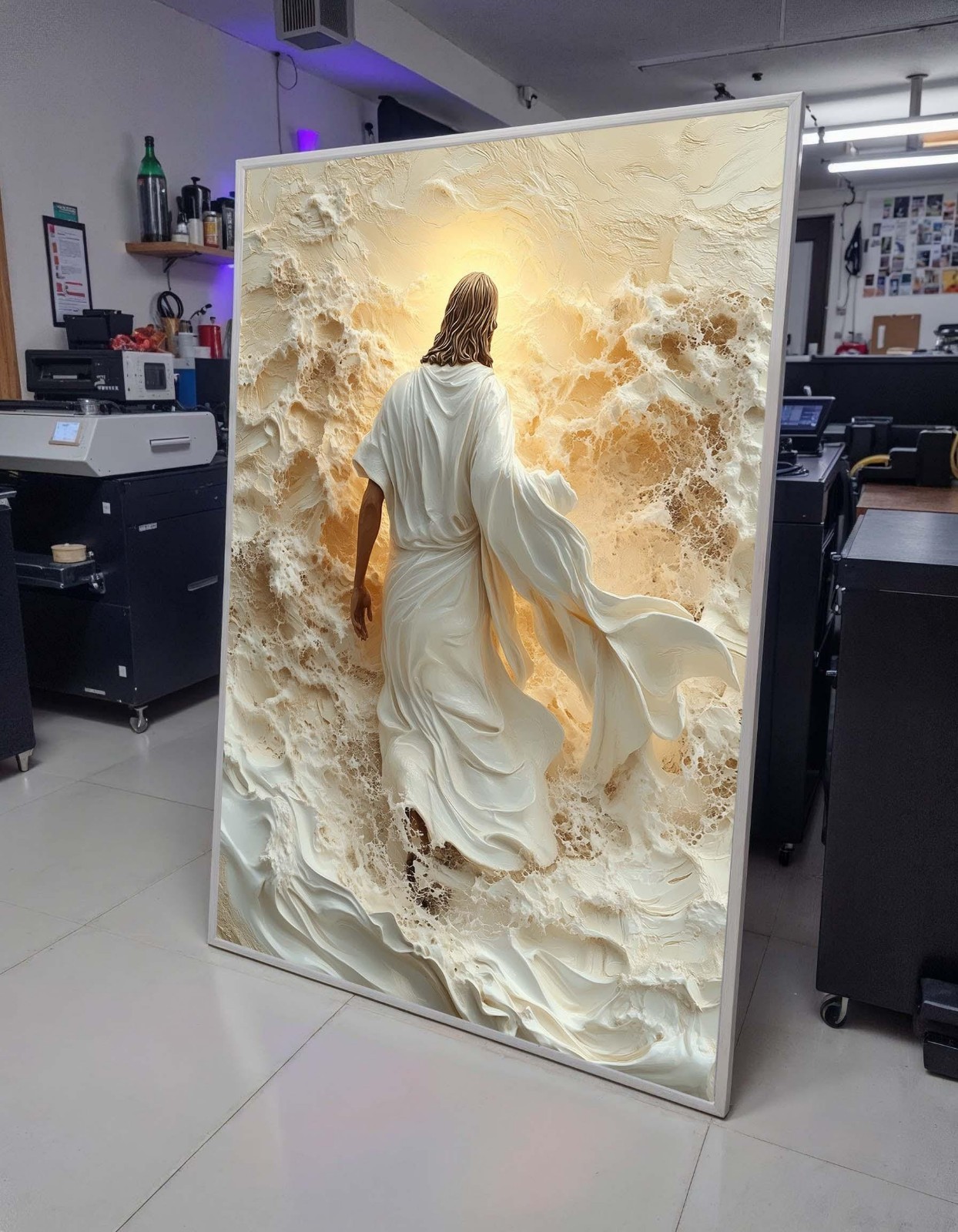 Light of Salvation Canvas Wall Art | Jesus Walking Through Waves Christian Decor