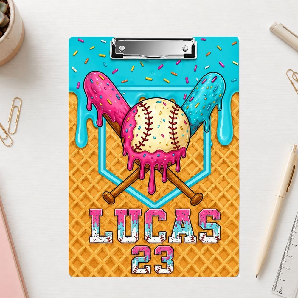 Personalized Baseball Ice Cream Drip Clipboard, Sport Acrylic Clipboard Baseball