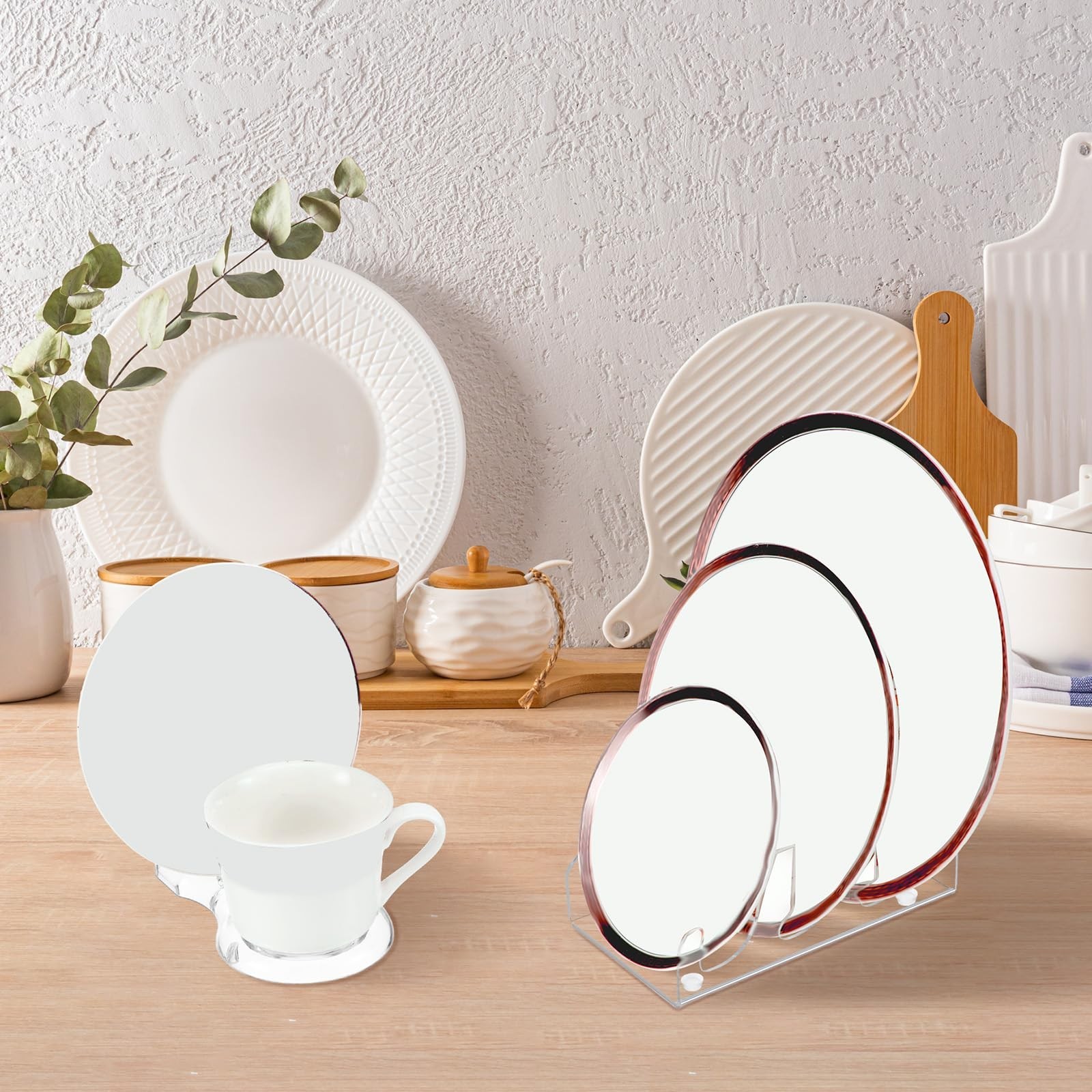 8 Pcs Acrylic Dinnerware Display Stand Set – 3 Tier Plate & Cup Holder Organizer