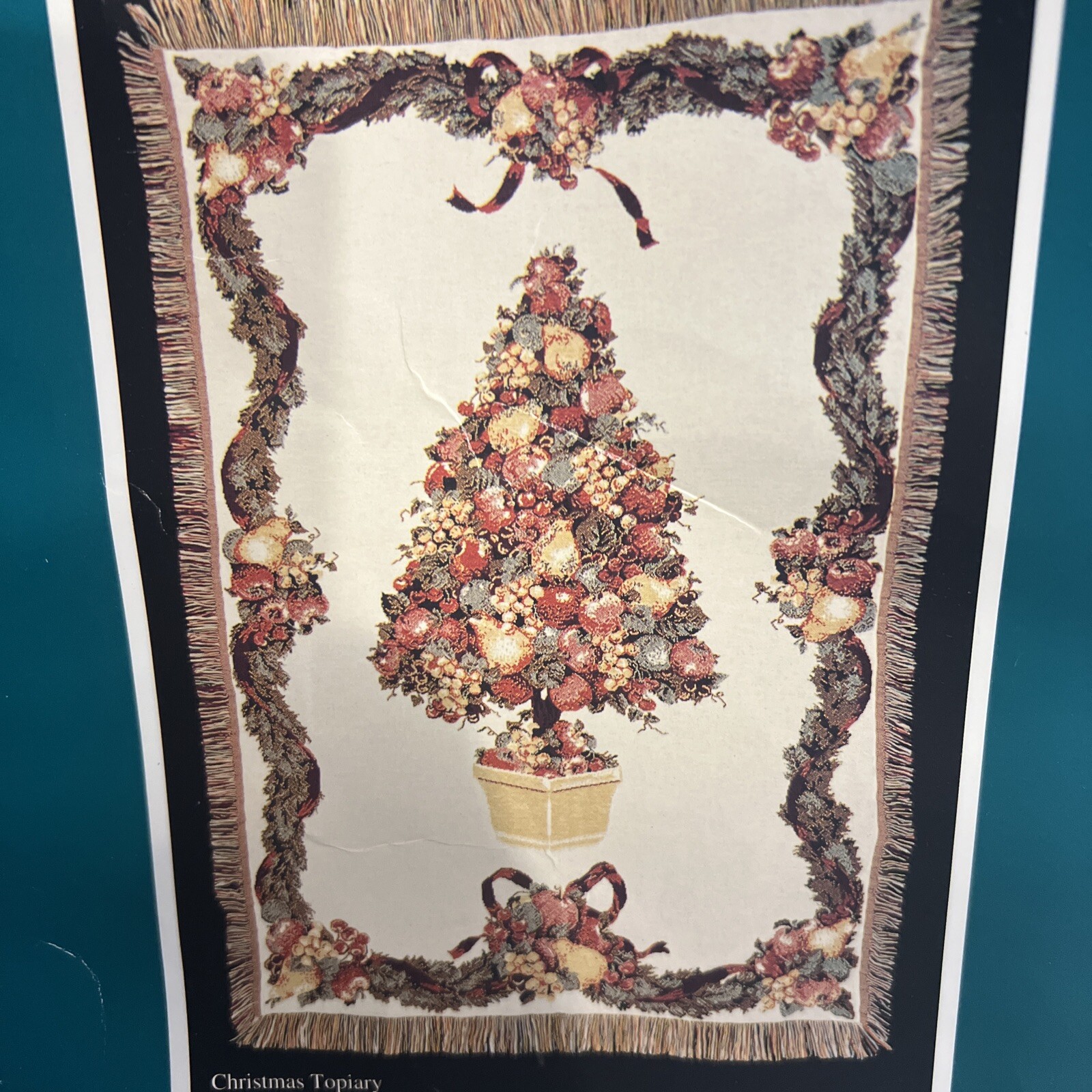 Vintage Fieldcrest 100% Cotton Triple Woven Throw Christmas Topiary 46x68in.