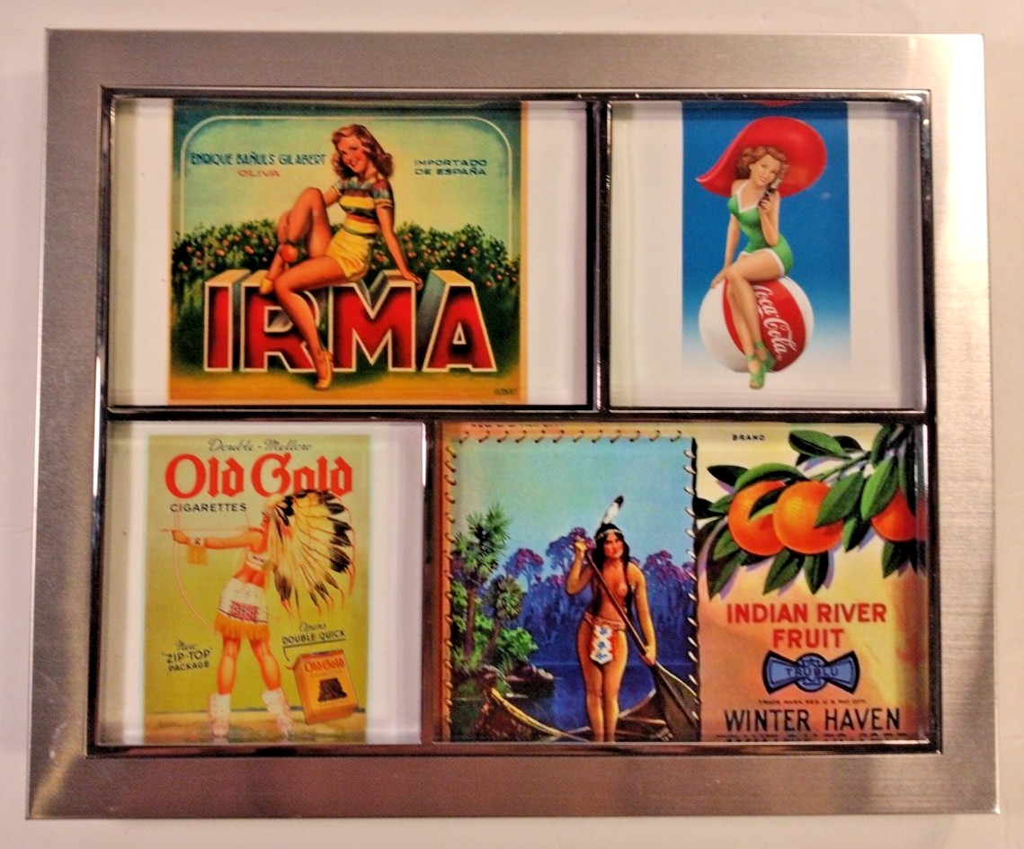 Pin Up Advertising Framed Repro Sexy Women Cigarettes Fruit Coke Labels