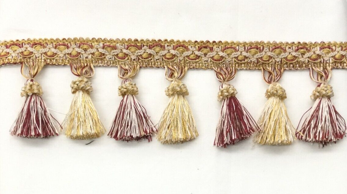 Tassel Fringe Trim 3.5&Prime; for Drapery Curtains Upholstery Pillows/ Gold and Wine