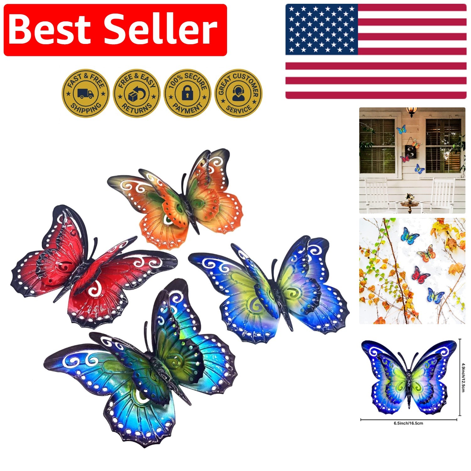 Charming 6.5 » Metal Butterfly Wall Hanging – Perfect Gift for Nature Lovers
