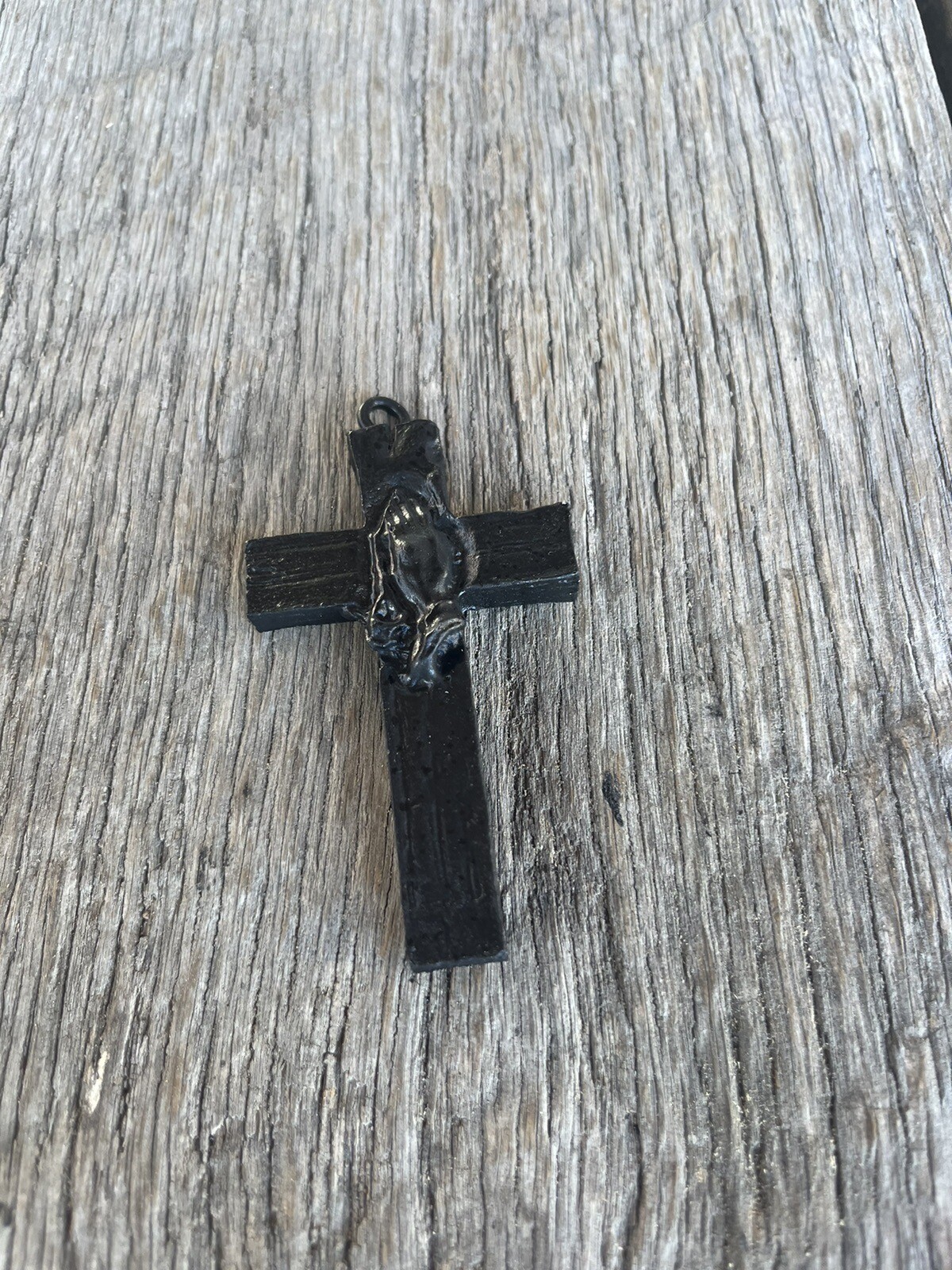 Cross with Praying Hands Christmas Tree Handmade From Coal by Kentucky Artisans