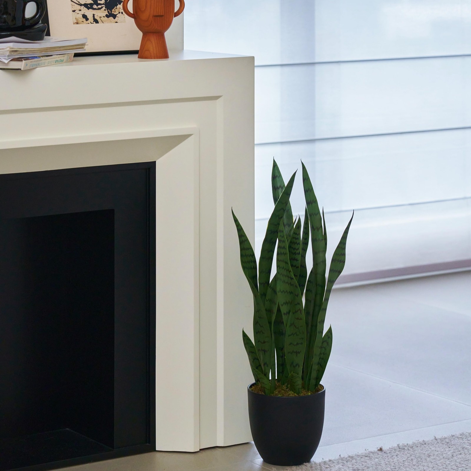 28in Artificial Snake Plant in Pot – Realistic Fake Sansevieria with Grass Ma…