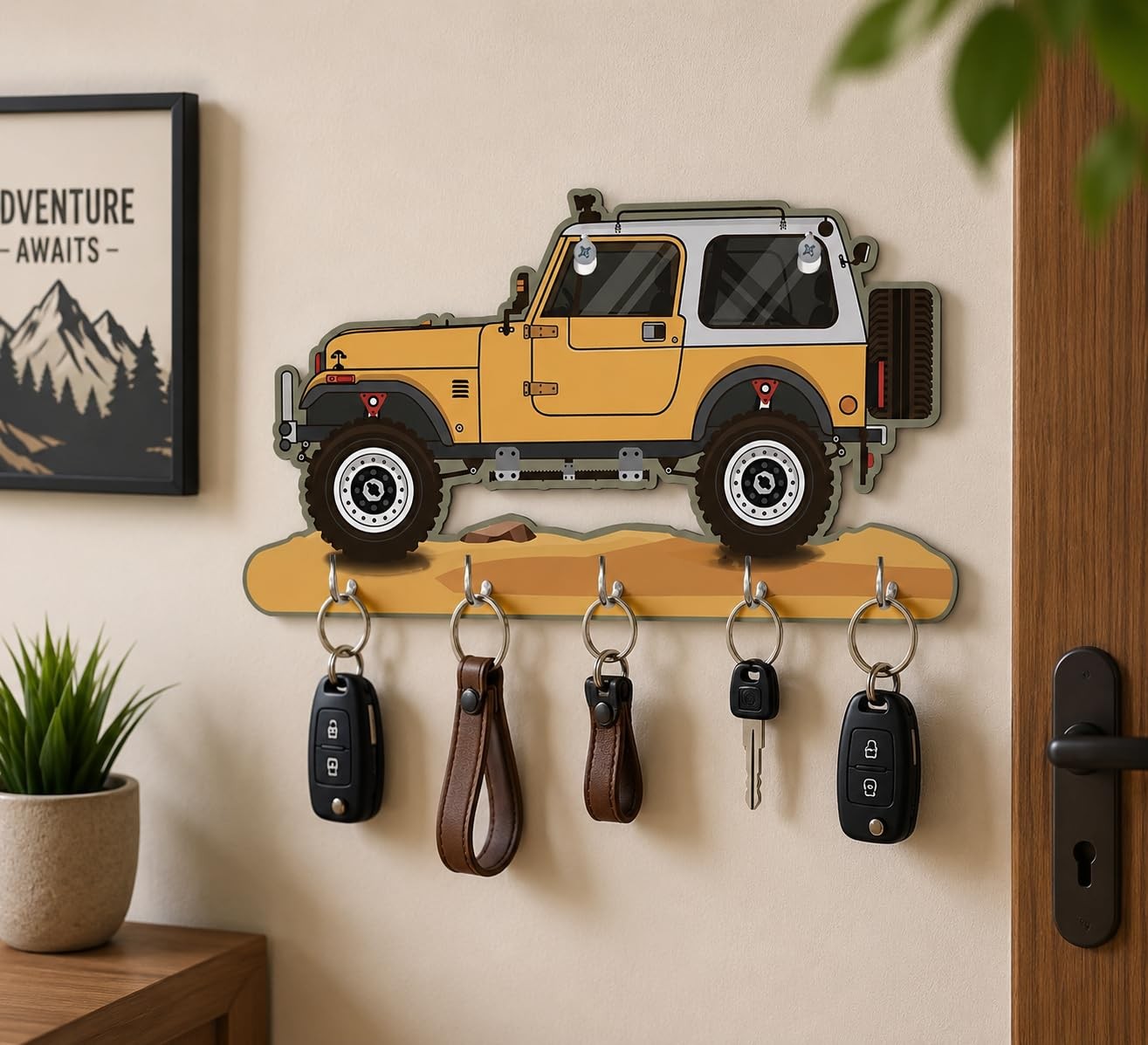 Wall Mounted Key Holder Rack, Wooden Key Stand Organizer for Home Entryway