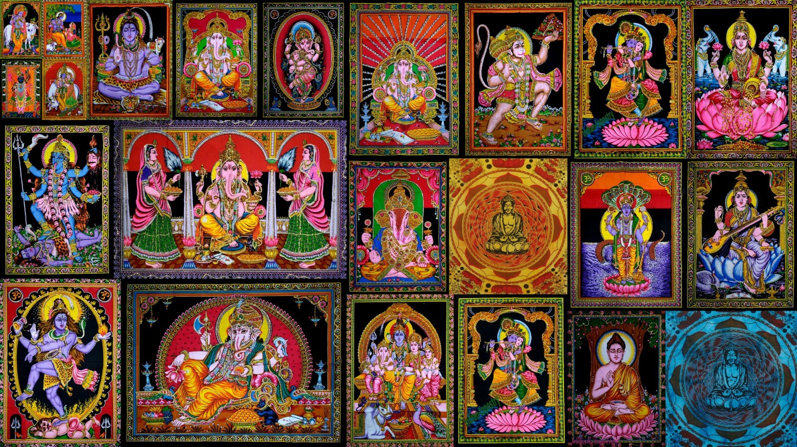 Indian Tapestry Wall Hanging Home Décor Batik Lord Goddess Sequin Cotton Poster