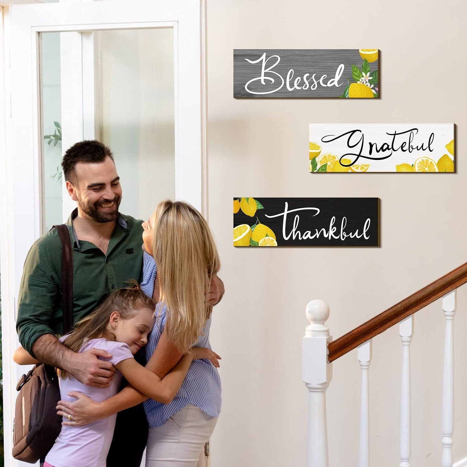 Versatile Decorative Wooden Lemon Signs – Thankful Grateful Blessed 3 Pcs Set