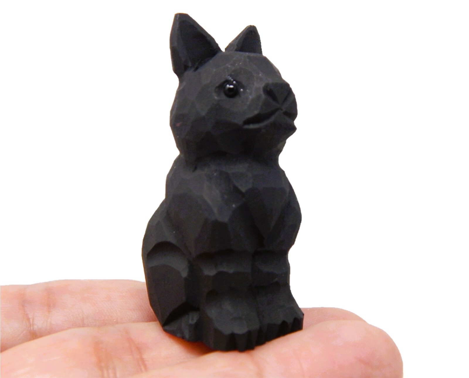 Black Cat Figurine Handmade Wood Carved Small Statue Halloween Decor Pet Animal