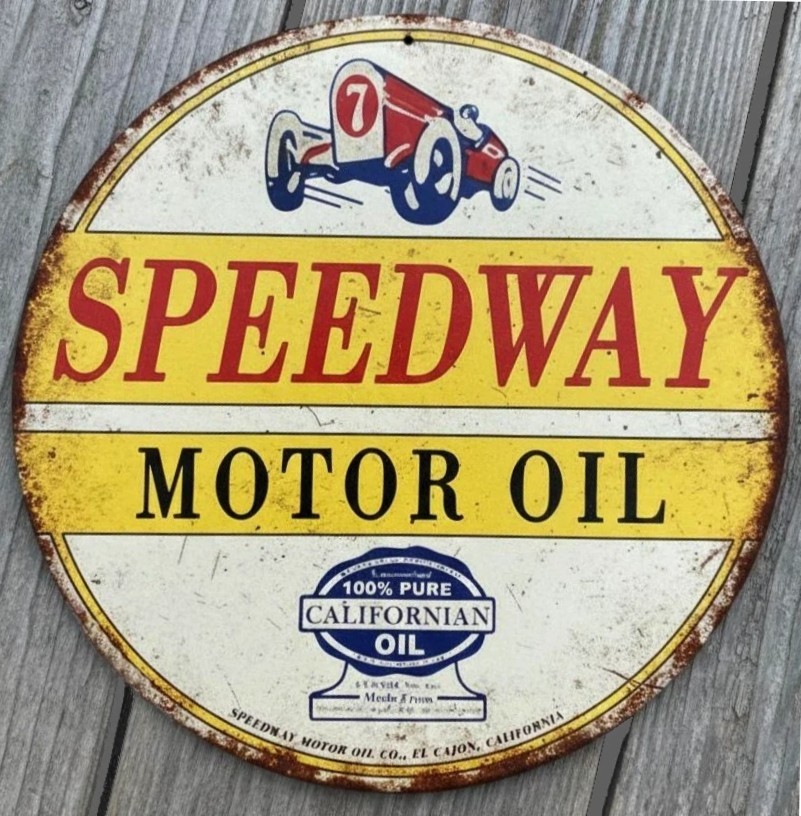 Speedway Motor Oil 8&Prime; Diameter Vintage Novelty Metal Sign Made In USA New!