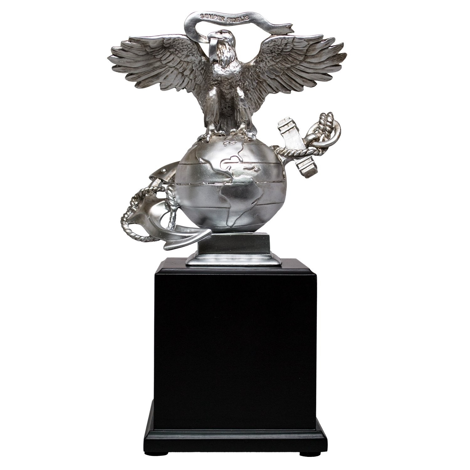 Military Gift Shop USMC 3D Eagle Globe Anchor Statue with Wooden Base –