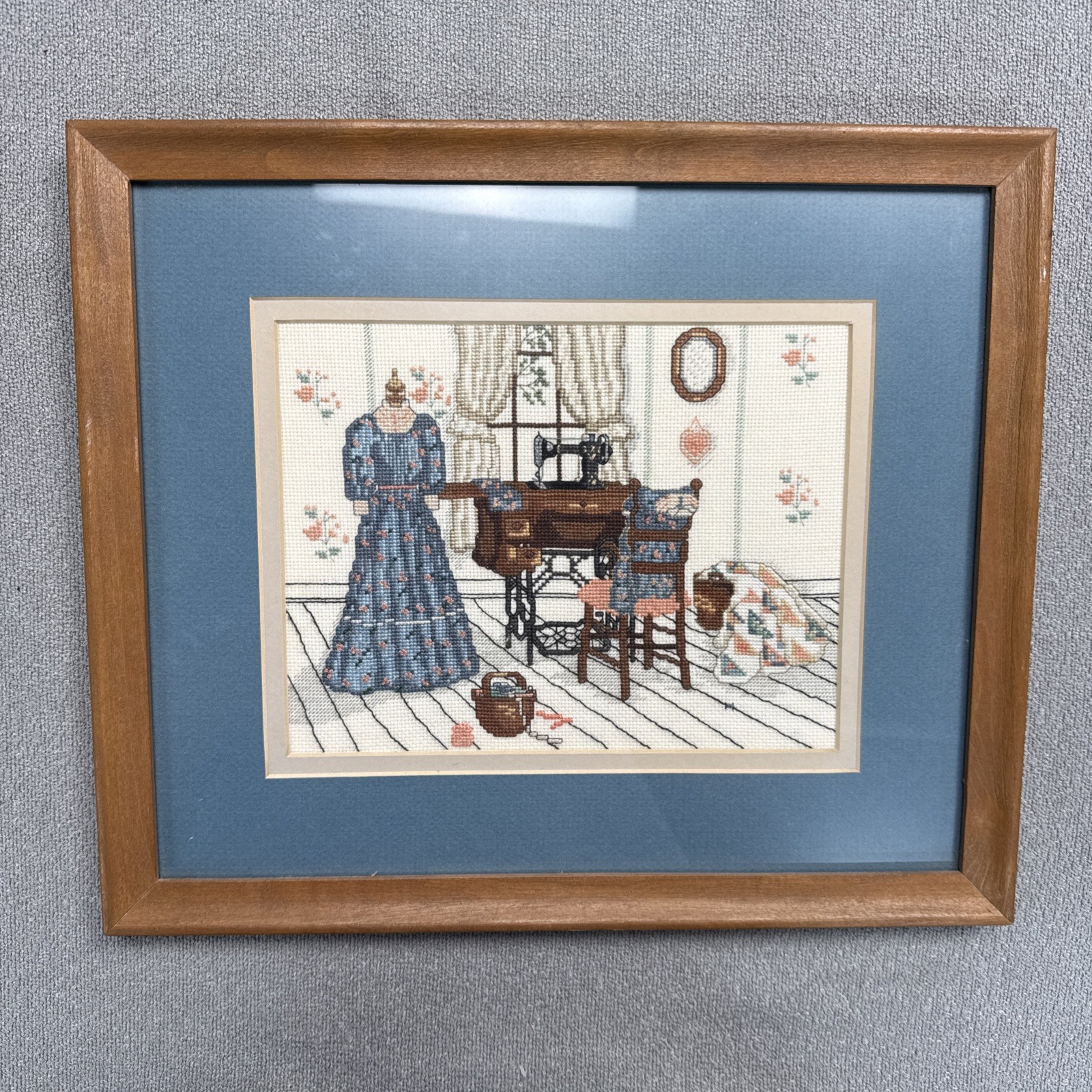 Paula Vaughan Vintage Completed Cross Stitch “Upstairs Sewing Room » 1988 Framed
