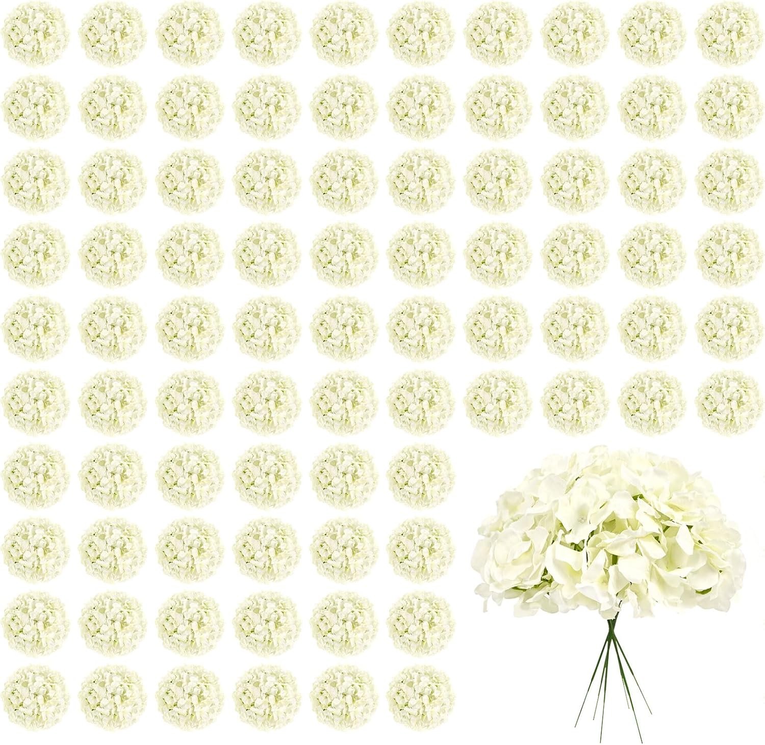 100Pcs Hydrangeas Artificial Flowers,Ivory Silk Fake Hydrangeas Flowers Heads